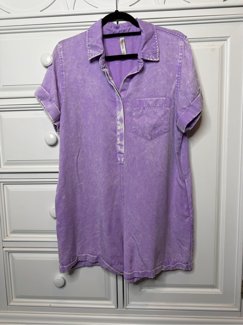 Zenana Lavender Mineral Wash Tencel Romper Size S - Picture 2 of 6